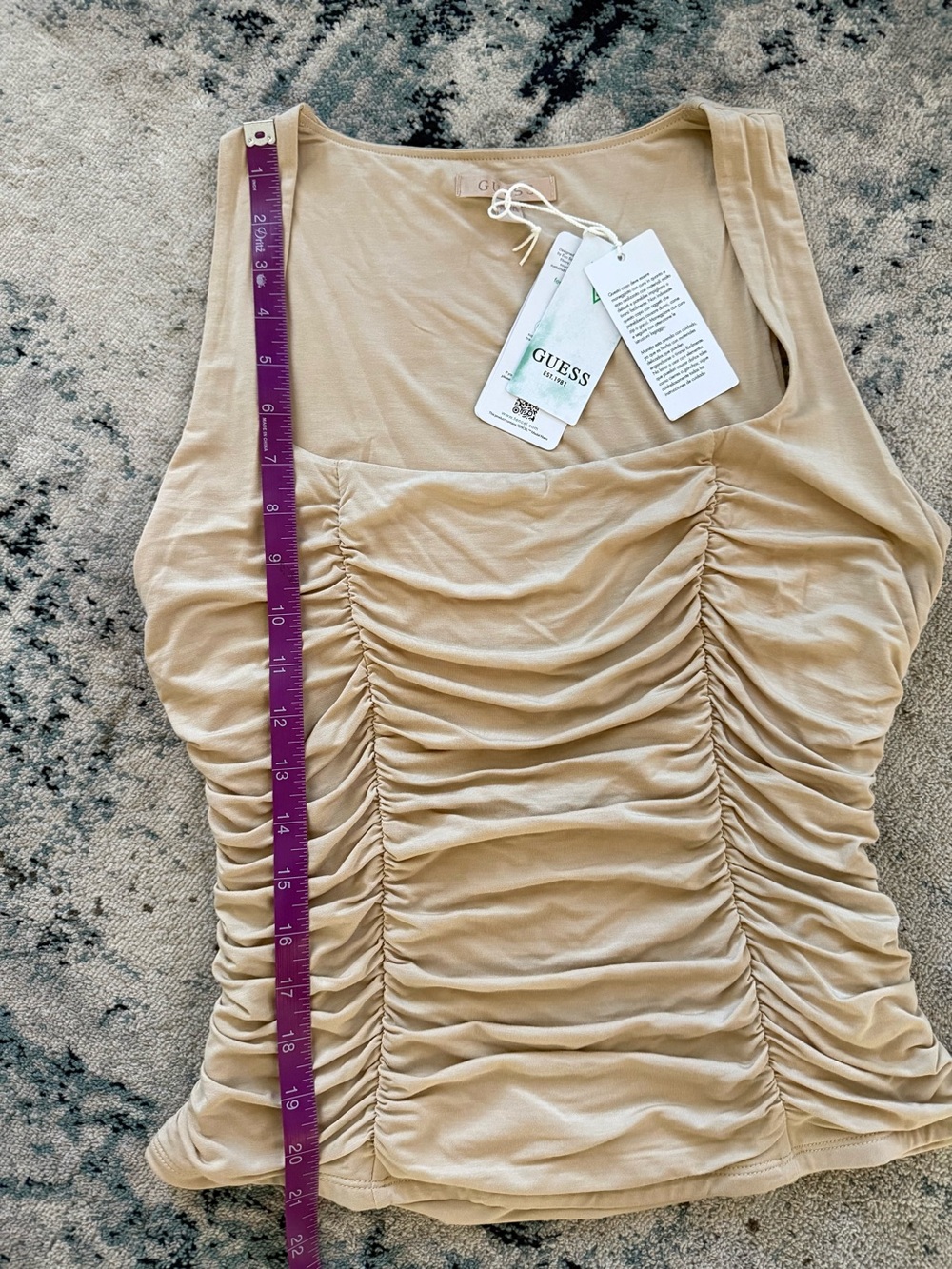 GUESS Beige Ruched Square-Neck Tank - Picture 5 of 6